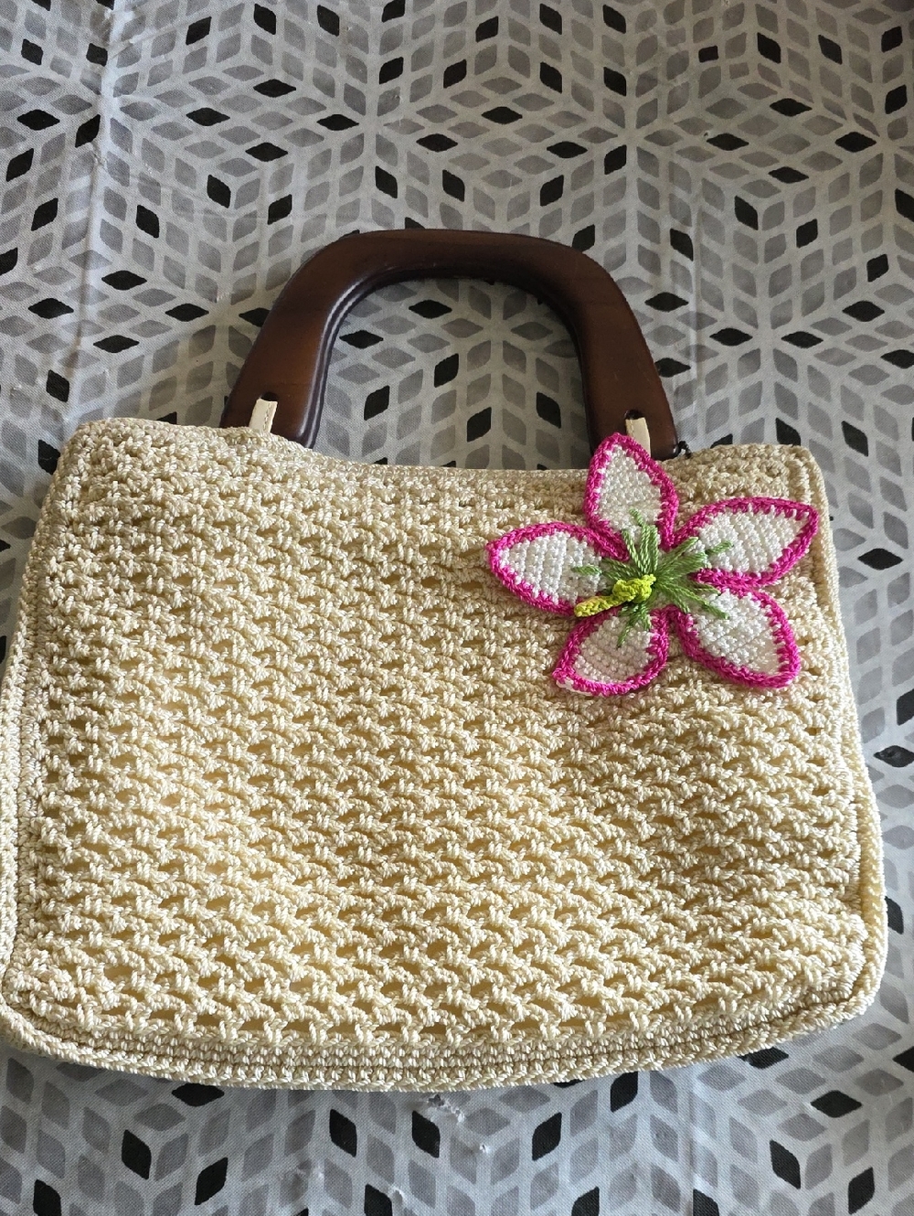The Sak Crochet Top Handle Shoulder Bag – Floral Detail
